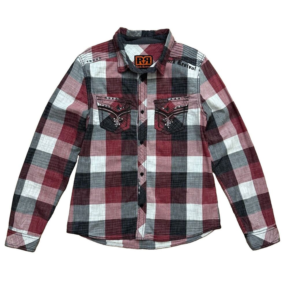 Rock Revival Shirt Mens Medium Multicolor Plaid Western Button Up Long Sleeve